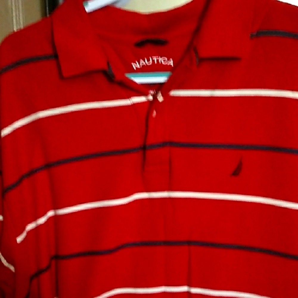 Nautica Red Polo with White Stripes